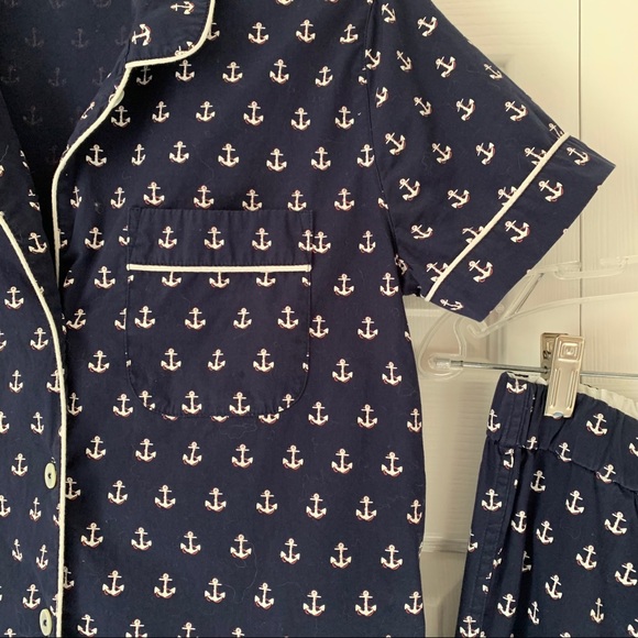 J. Crew Pajamas set shirt and pants, short sleeves, Navy Anchors pattern sz XS - Picture 10 of 15